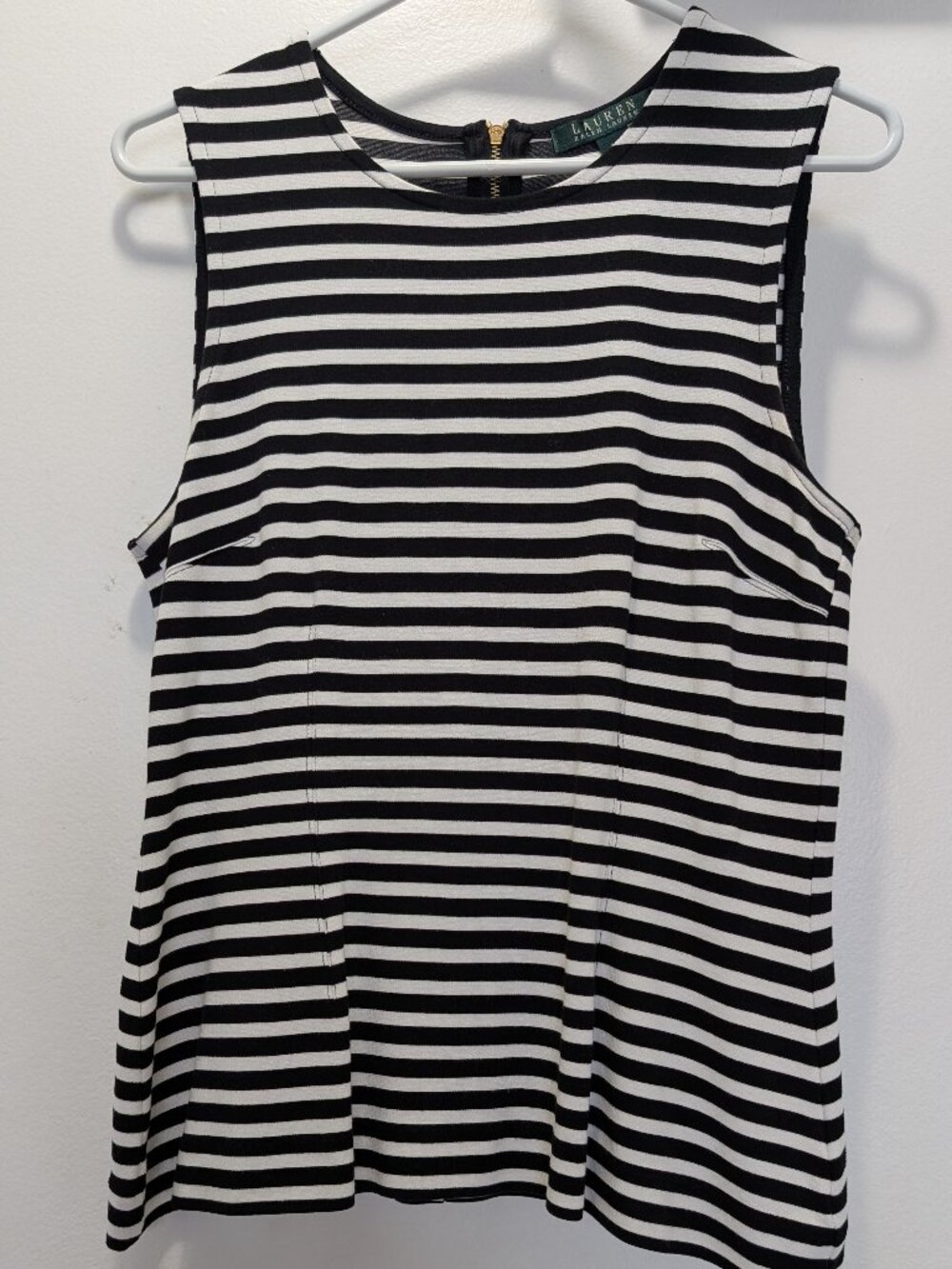 Lauren Ralph Lauren Striped Sleeveless Women Top with Back Zipper Closure Size M